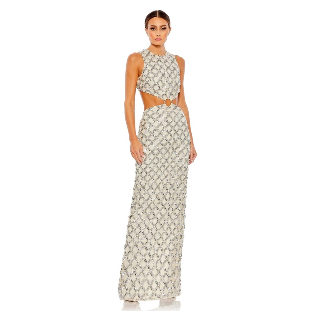 Mac Duggal Embellished High‎ Neck Cut Out Gown- NWT